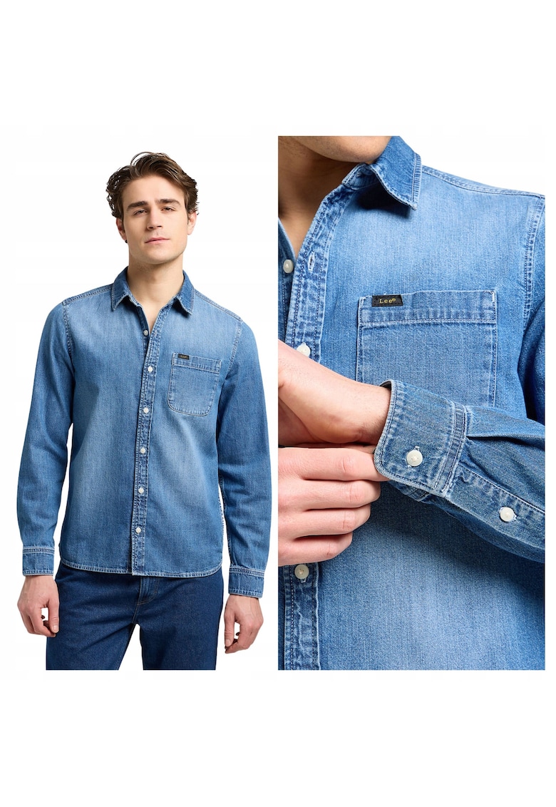 Camasa Barbati - Leesure Shirt - Regular Fit - Design Clasic - Maneci Lungi - Cu Guler - Cu Nasturi - Bumbac - Albastru - Albastru