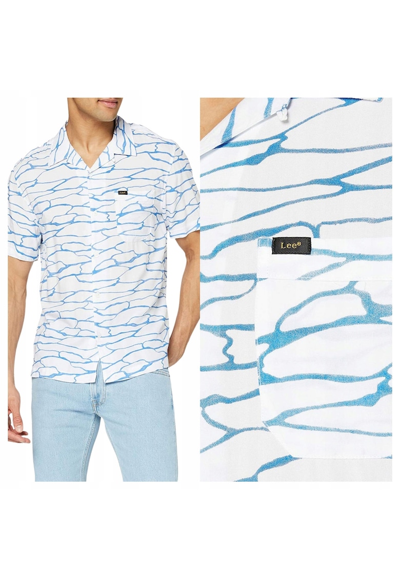 Camasa Barbati - SS Resort Shirt - Regular Fit - Design Clasic - Maneci Scurti - Cu Guler - Cu Nasturi - Bumbac - M INTL - Alb