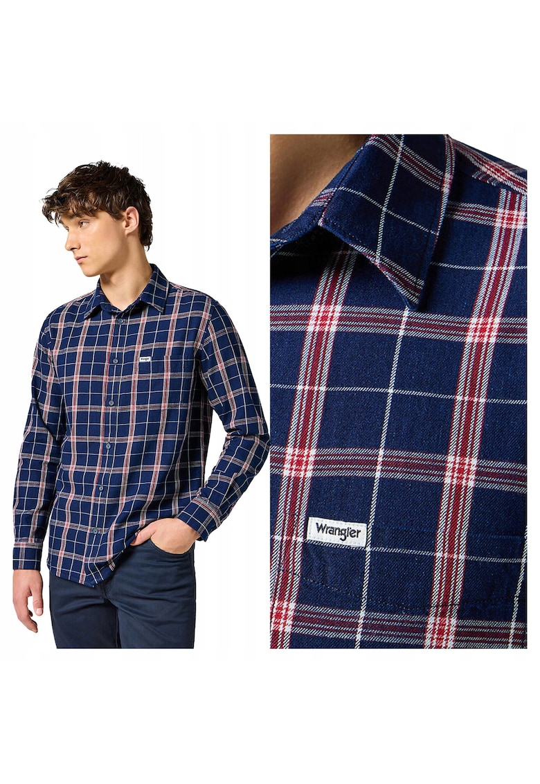 Camasa Barbati - 1PKT Shirt - Regular Fit - Design Clasic - Maneci Lungi - Cu Guler - Cu Nasturi - Bumbac - S INTL - Albastru