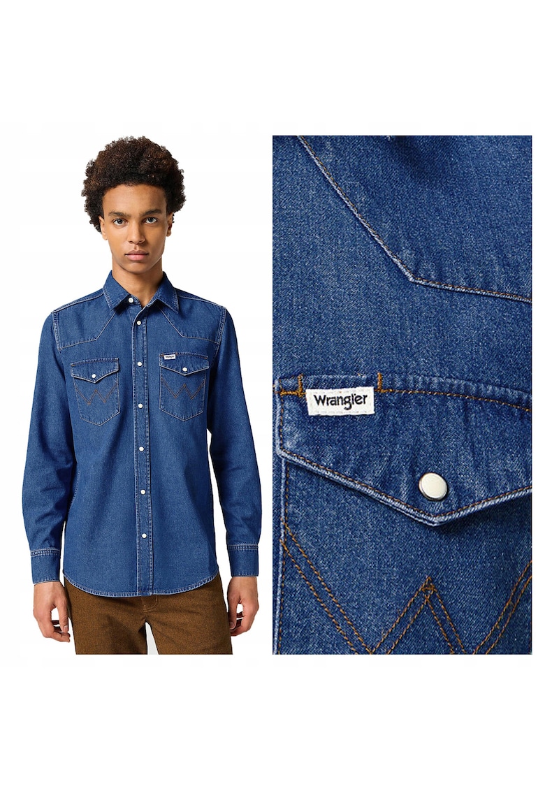 Camasa Barbati - Western Shirt - Regular Fit - Design Clasic - Maneci Lungi - Cu Guler - Cu Nasturi - Bumbac - S INTL - Albastru