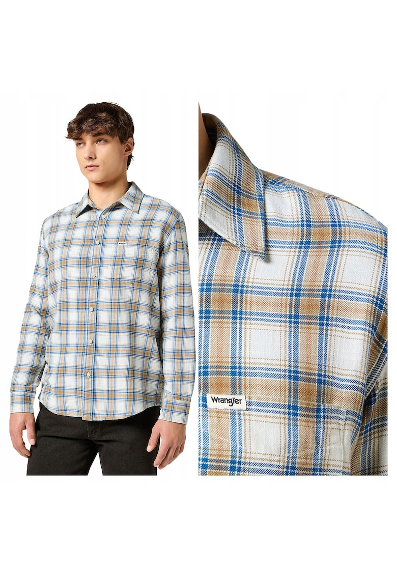Camasa Barbati - 1PKT Indigo Shirt - Regular Fit - Design Clasic - Maneci Lungi - Cu Guler - Cu Nasturi - Bumbac - Multicolor - Alb