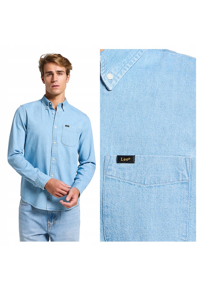 Camasa Barbati - Button Down - Regular Fit - Design Clasic - Maneci Lungi - Cu Guler - Cu Nasturi - Bumbac - 2XL INTL - Albastru