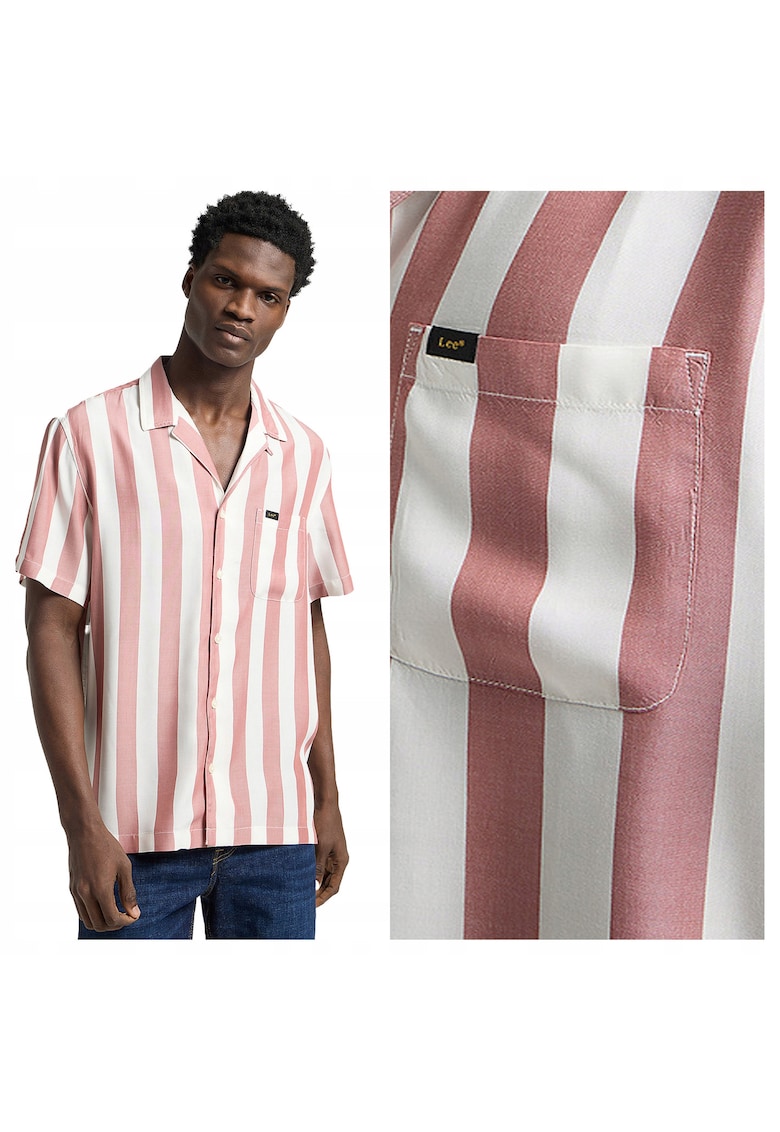 Camasa Barbati - Resort Shirt - Regular Fit - Design Clasic - Maneci Scurti - Cu Guler - Cu Nasturi - Bumbac - XL INTL - Roz