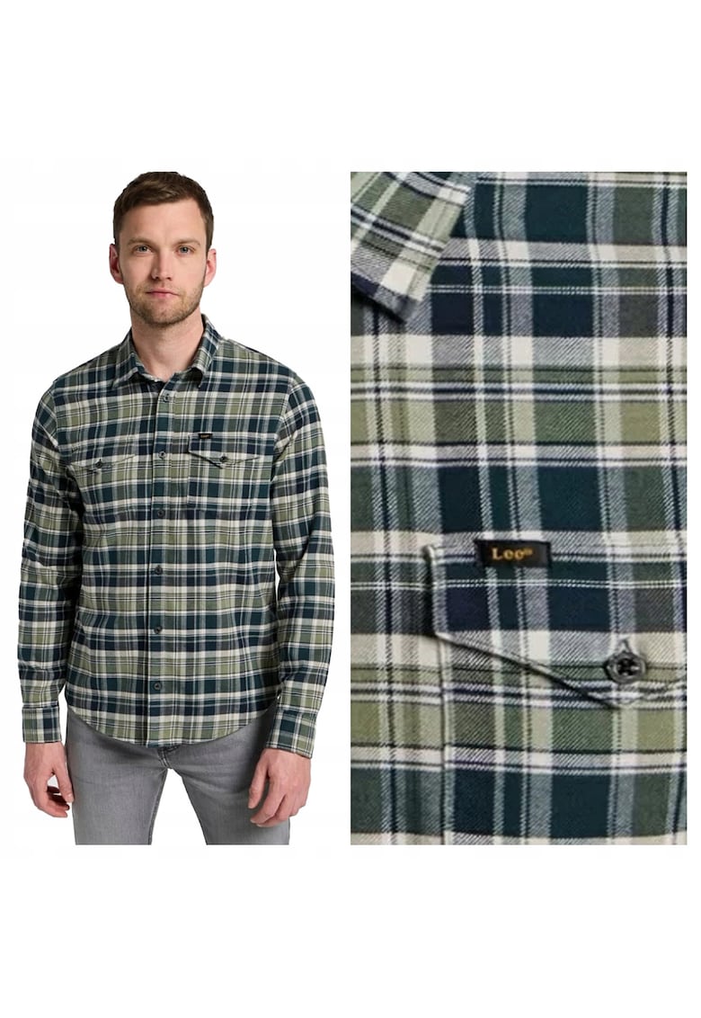 Camasa Barbati - Regular Shirt - Regular Fit - Design Clasic - Maneci Lungi - Cu Guler - Cu Nasturi - Bumbac - Verde