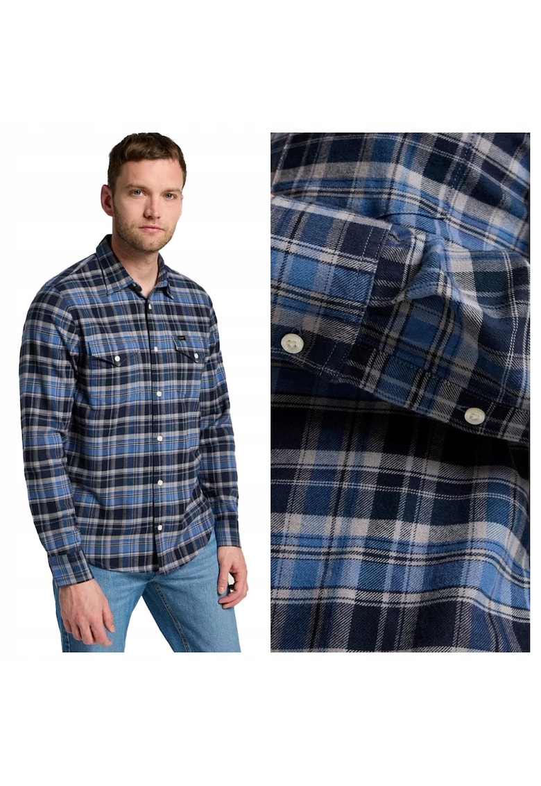 Camasa Barbati - Regular Shirt - Regular Fit - Design Clasic - Maneci Lungi - Cu Guler - Cu Nasturi - Bumbac - Albastru