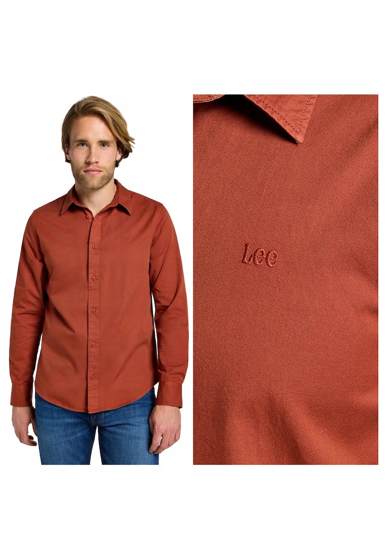 Camasa Barbati - Patch Shirt - Regular Fit - Design Clasic - Maneci Lungi - Cu Guler - Cu Nasturi - Bumbac - Rosu - Rosu