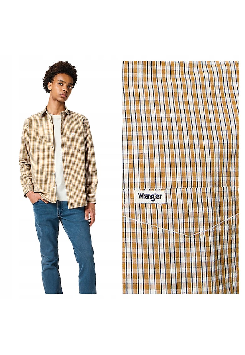 Camasa Barbati - 1PKT Shirt - Regular Fit - Design Clasic - Maneci Lungi - Cu Guler - Cu Nasturi - Bumbac - Galben - Galben