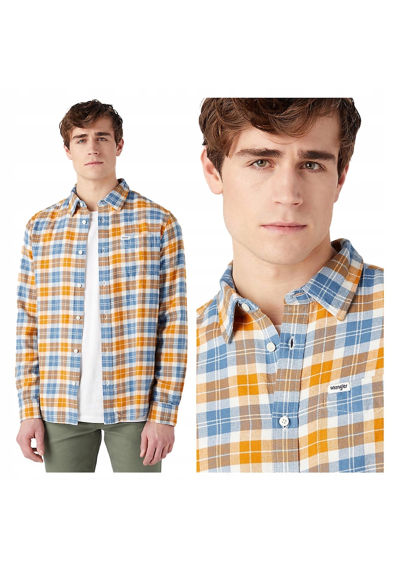 Camasa Barbati - 1 Pocket Shirt - Regular Fit - Design Clasic - Maneci Lungi - Cu Guler - Cu Nasturi - Bumbac - M INTL - Multicolor