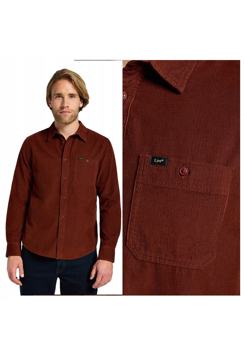 Camasa Barbati - Leesure Shirt - Regular Fit - Design Clasic - Maneci Lungi - Cu Guler - Cu Nasturi - Bumbac - M INTL - Rosu