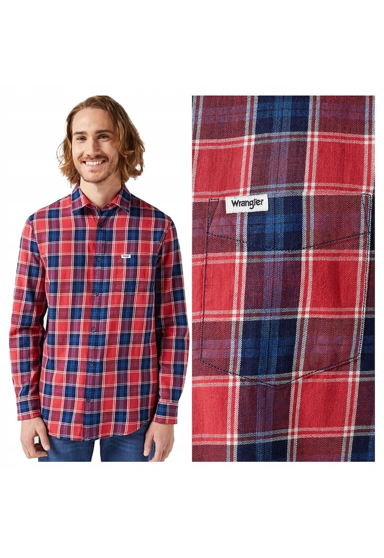 Camasa Barbati - One Pocket Shirt - Regular Fit - Design Clasic - Maneci Lungi - Cu Guler - Cu Nasturi - Bumbac - S INTL - Rosu