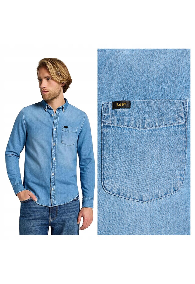 Camasa Barbati - Button Down - Regular Fit - Design Clasic - Maneci Lungi - Cu Guler - Cu Nasturi - Bumbac - 2XL INTL - Albastru