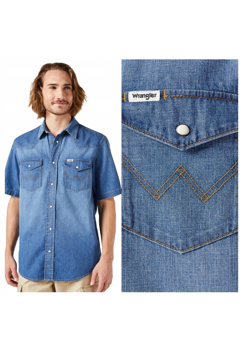 Camasa Barbati - SS Western Shirt - Regular Fit - Design Clasic - Maneci Lungi - Cu Guler - Cu Nasturi - Bumbac - S INTL - Albastru