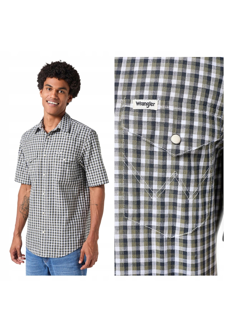 Camasa Barbati - SS Western Shirt - Regular Fit - Design Clasic - Maneci Lungi - Cu Guler - Cu Nasturi - Bumbac - M INTL - Verde