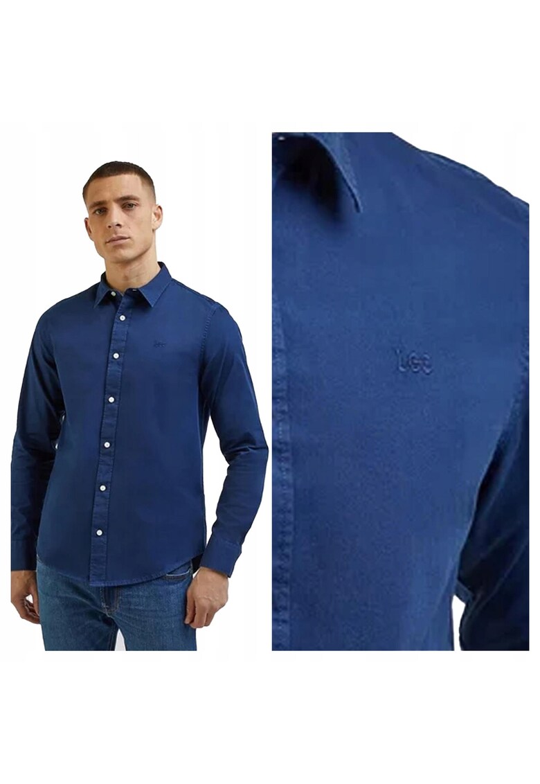 Camasa Barbati - Patch Shirt - Regular Fit - Design Clasic - Maneci Lungi - Cu Guler - Cu Nasturi - Bumbac - M INTL - Albastru