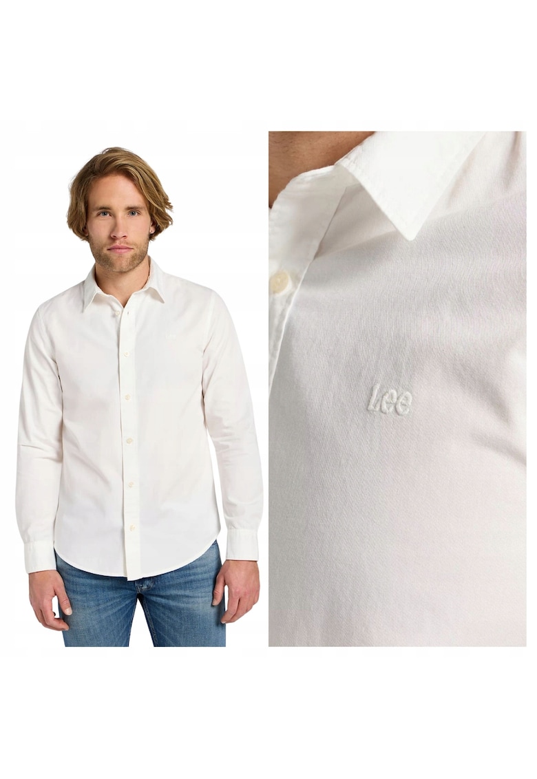 Camasa Barbati - Patch Shirt - Regular Fit - Design Clasic - Maneci Lungi - Cu Guler - Cu Nasturi - Bumbac - Alb - Alb