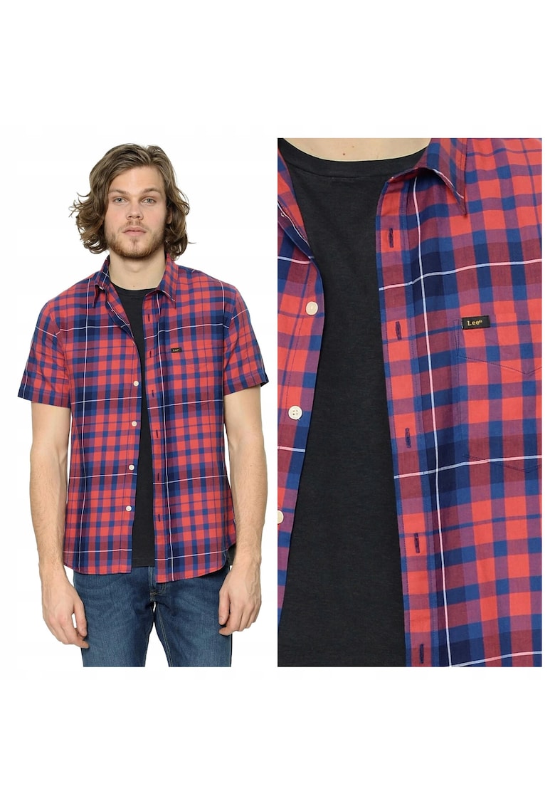 Camasa Barbati - SS Shirt - Regular Fit - Design Clasic - Maneci Lungi - Cu Guler - Cu Nasturi - Bumbac - M INTL - Rosu