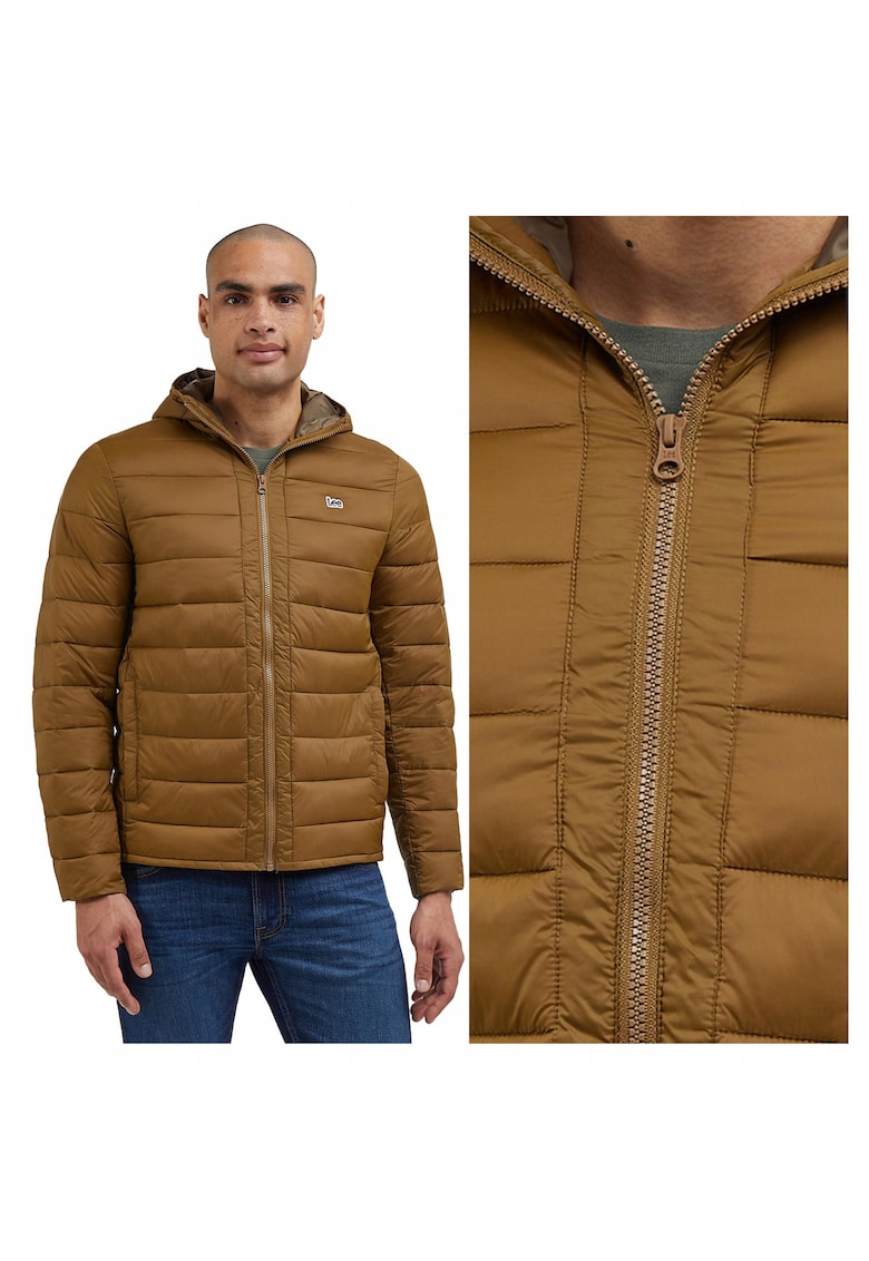 Jacheta Barbati - Light Puffer Jacket - Regular Fit - Design Clasic - Maneci Lungi - 2 Buzunare - Cu Fermoar - Bumbac - Maro - Maro deschis