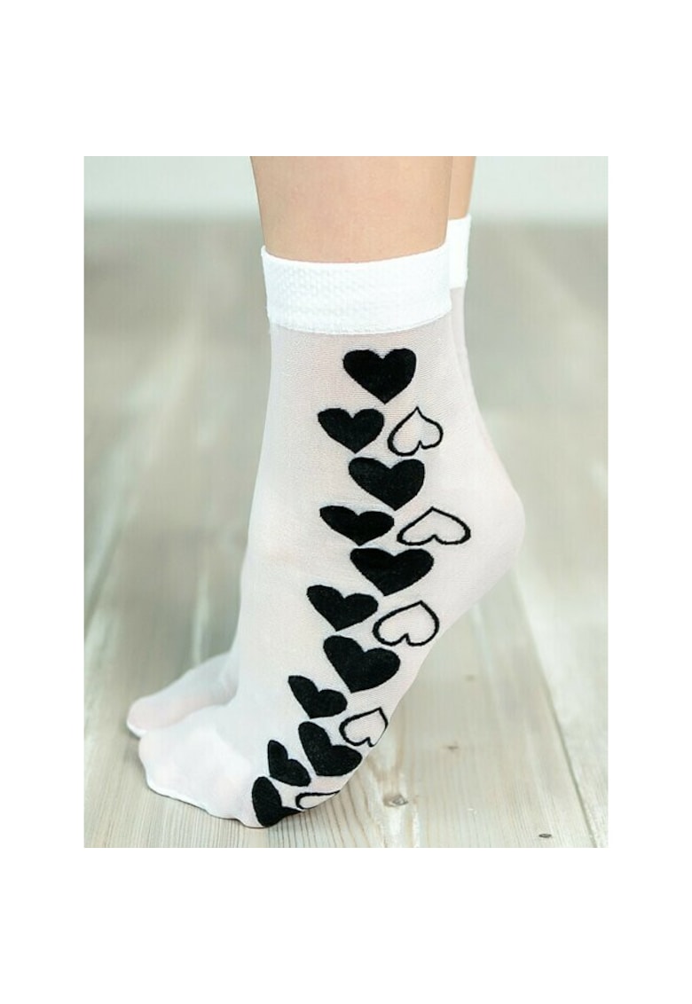 Sosete fete albe cu inimioare negre Cupid 20 den - Alb/Negru