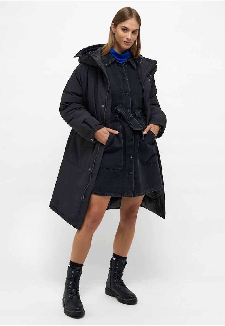 Jacheta Dama - Long Parka - Regular Fit - Design Clasic - Maneci Lungi - 2 Buzunare - Cu Fermoar - Bumbac - Negru - Negru