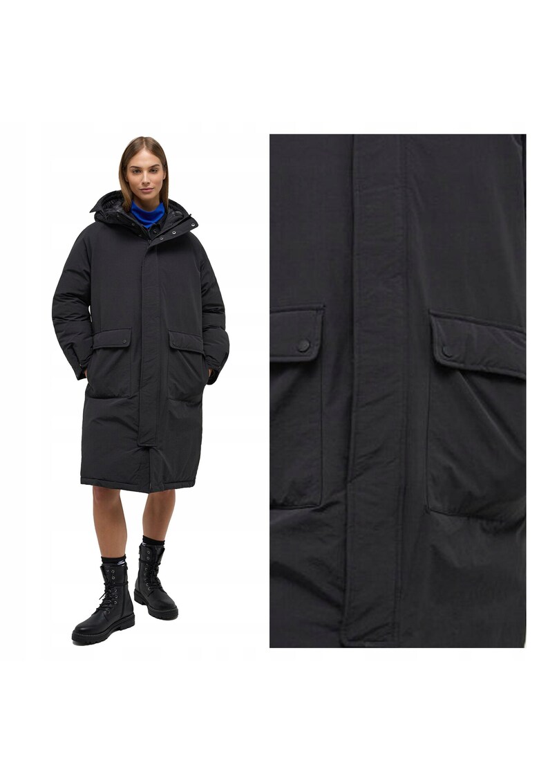 Jacheta Dama - Long Parka - Regular Fit - Design Clasic - Maneci Lungi - 2 Buzunare - Cu Fermoar - Bumbac - Negru - Negru