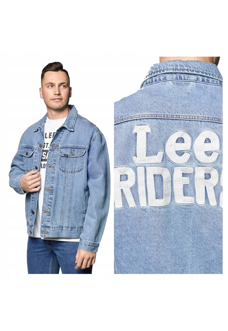 Jacheta Barbati - Rider Jacket Super - Regular Fit - Design Clasic - Maneci Lungi - 2 Buzunare - Cu Nasturi - Bumbac - M INTL - Albastru