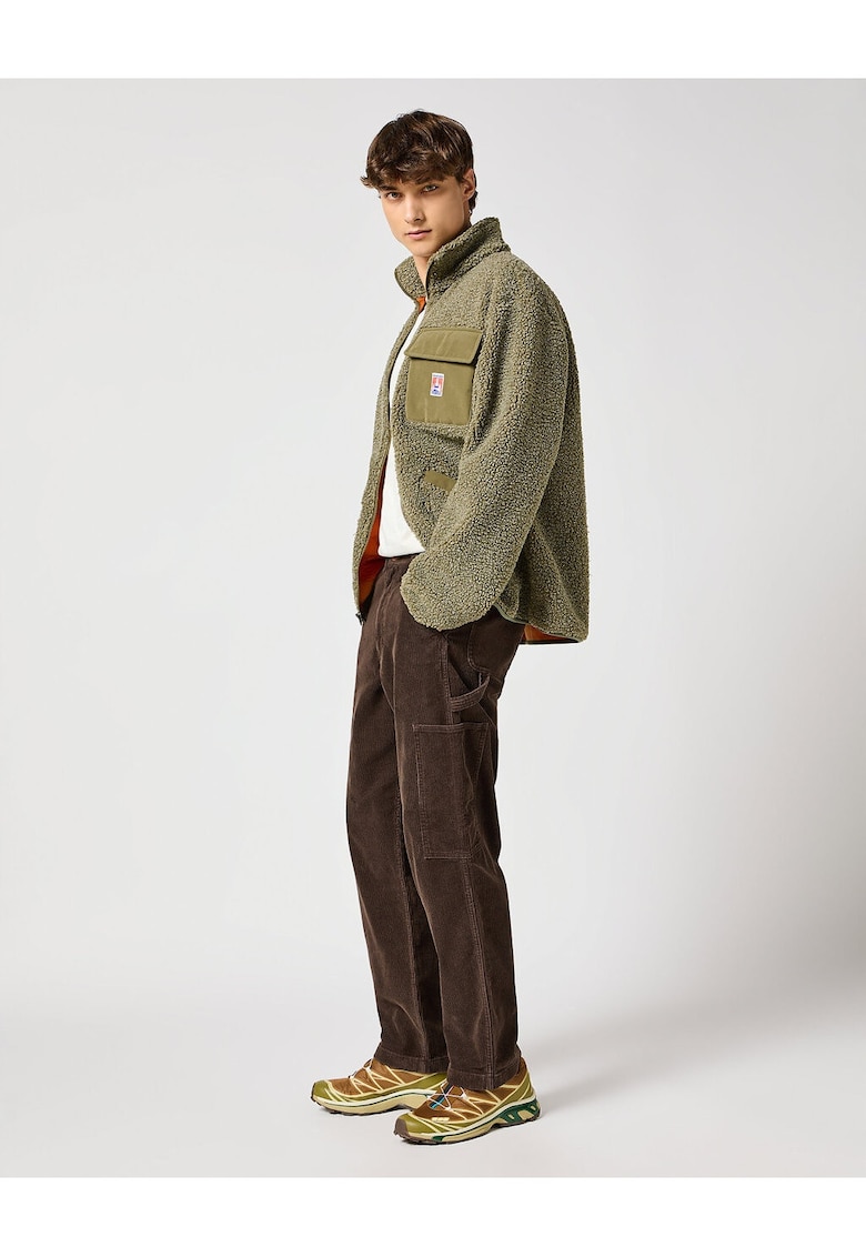 Мъжко яке - Casey Shearling Jacket - Стандартна кройка - Класически дизайн - Дълги ръкави - 2 джоба - С цип - Памук - S INTL - Зелен