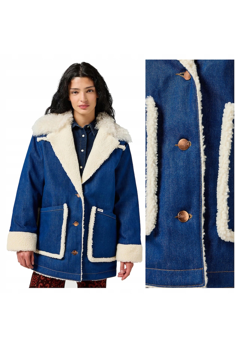 Jacheta Dama - Wrange Coat - Regular Fit - Design Clasic - Maneci Lundwqfgi - 2 Buzunare - Cu Nasturi - Bumbac - Albastru - Albastru
