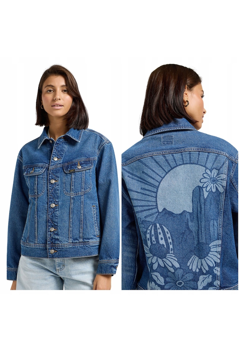 Jacheta Dama - Loose Rider Jacket - Regular Fit - Design Clasic - Maneci Lungi - 2 Buzunare - Cu Nasturi - Bumbac - XS INTL - Albastru