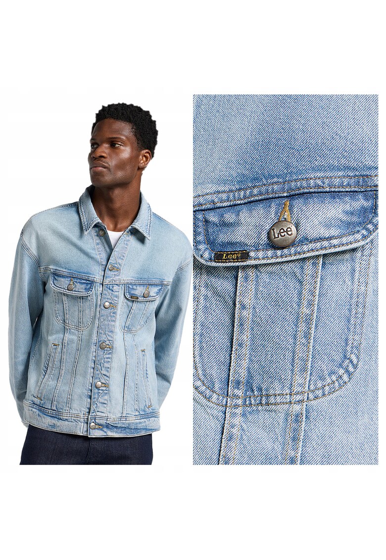 Jacheta Barbati - Relaxed Rider Jacket - Regular Fit - Design Clasic - Maneci Lungi - 2 Buzunare - Cu Nasturi - Bumbac - 2XL INTL - Albastru