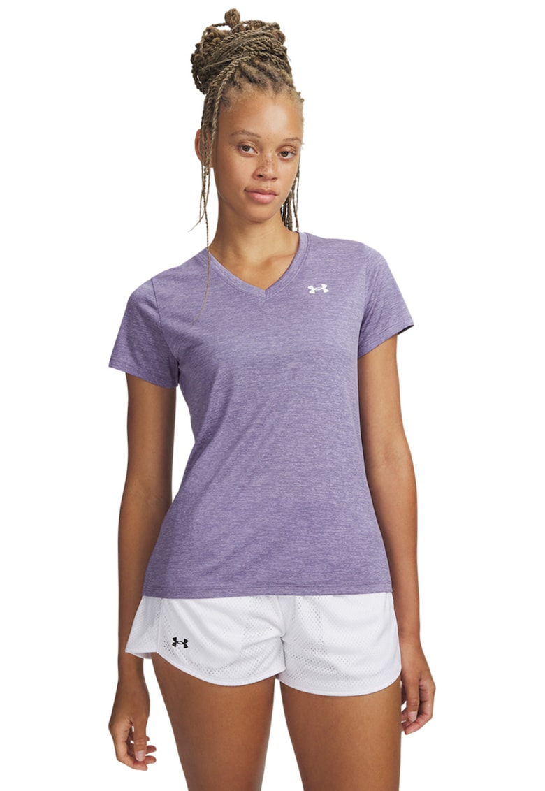 Tricou cu decolteu in V pentru antrenament Tech SSV - Alb/Lila