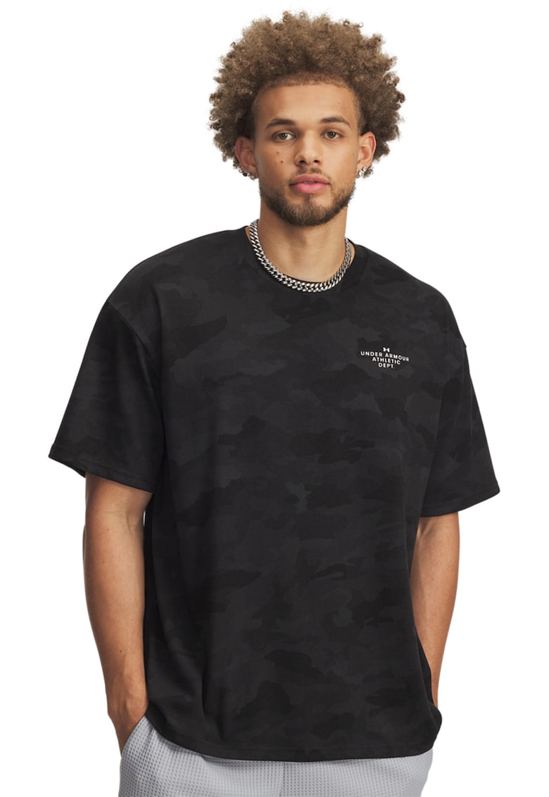 Tricou din amestec de bumbac cu imprimeu logo - Negru stins/Gri antracit