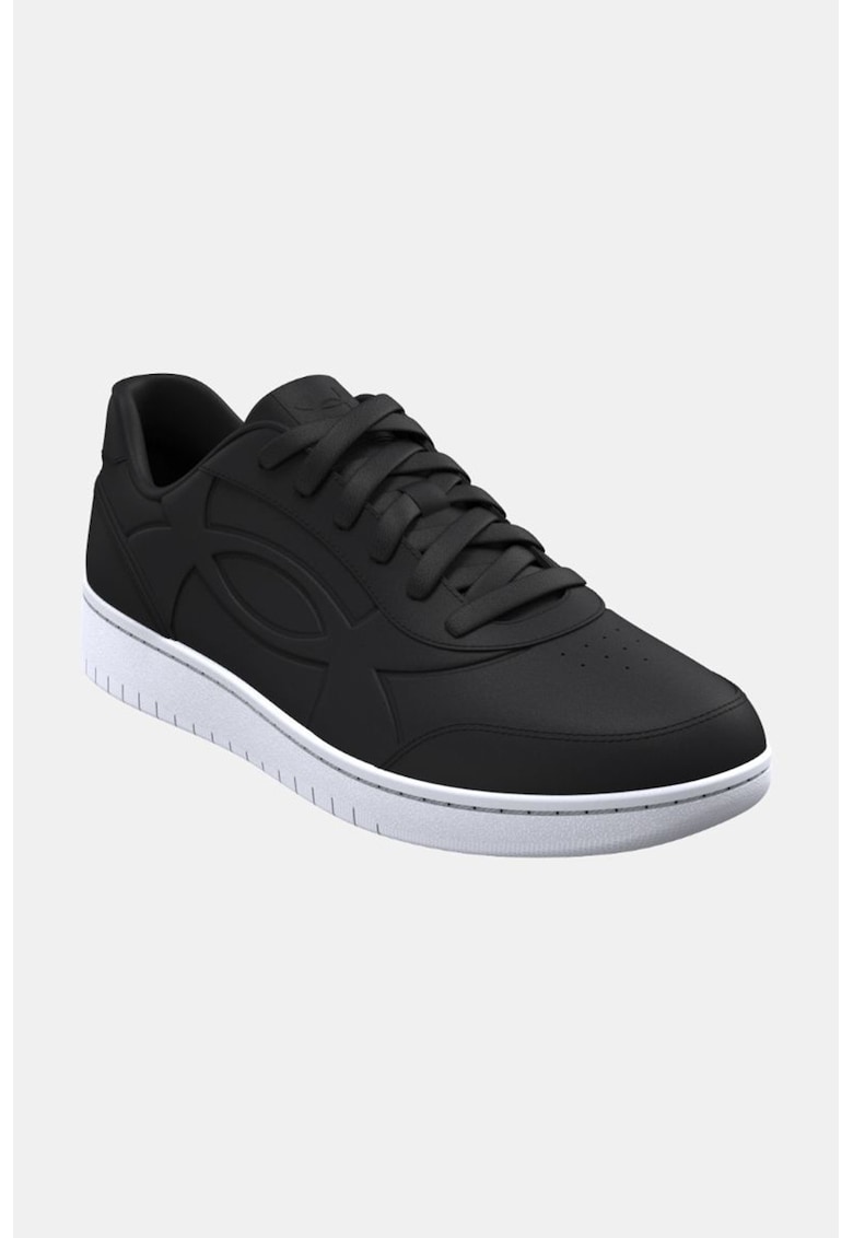 Pantofi sport de piele si piele ecologica cu logo in relief - Negru