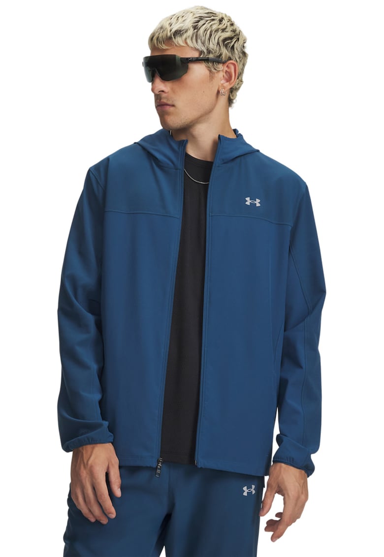 Jacheta cu gluga si logo pentru alergare Velociti Pro - Alb/Albastru inchis