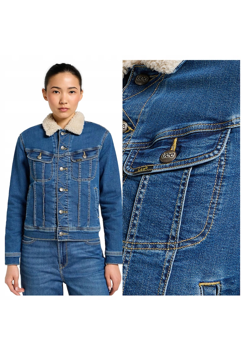 Jacheta Dama - Sherpa Rider - Regular Fit - Design Clasic - Maneci Lungi - 2 Buzunare - Cu Nasturi - Bumbac - Albastru - Albastru