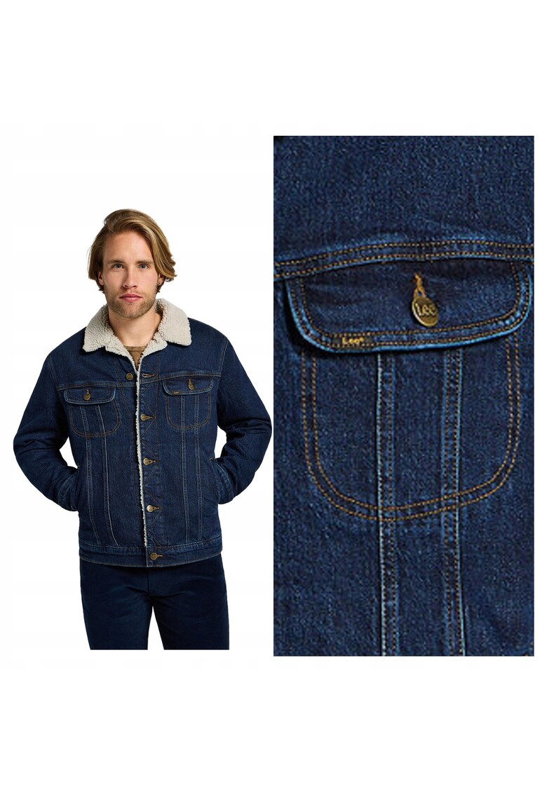 Jacheta Barbati - Sherpa Jacket - Regular Fit - Design Clasic - Maneci Lungi - 2 Buzunare - Cu Fermoar - Bumbac - S INTL - Albastru