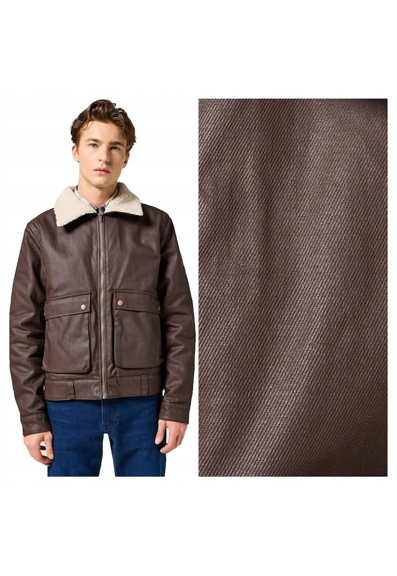 Jacheta Barbati - Aviator - Regular Fit - Design Clasic - Maneci Lungi - 2 Buzunare - Cu Fermoar - Bumbac - S INTL - Maro