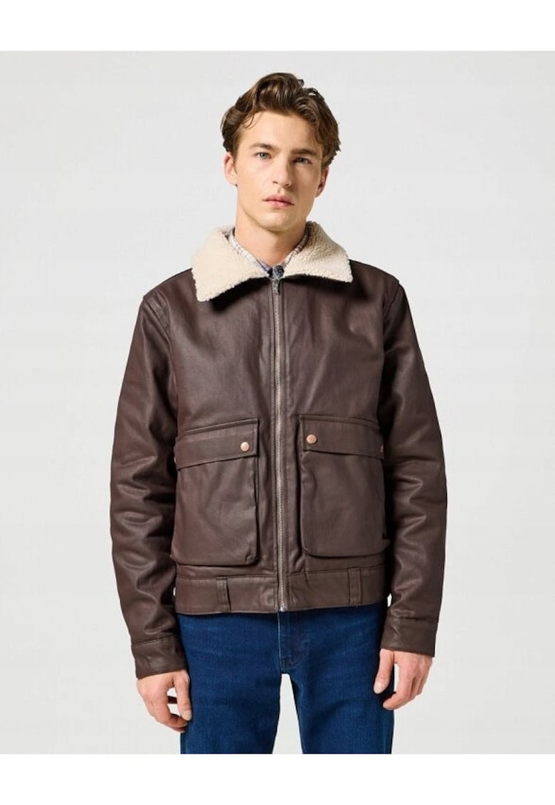 Мъжко яке - Aviator - Regular Fit - Класически дизайн - Дълги ръкави - 2 джоба - С цип - Памук - S INTL - Кафяв