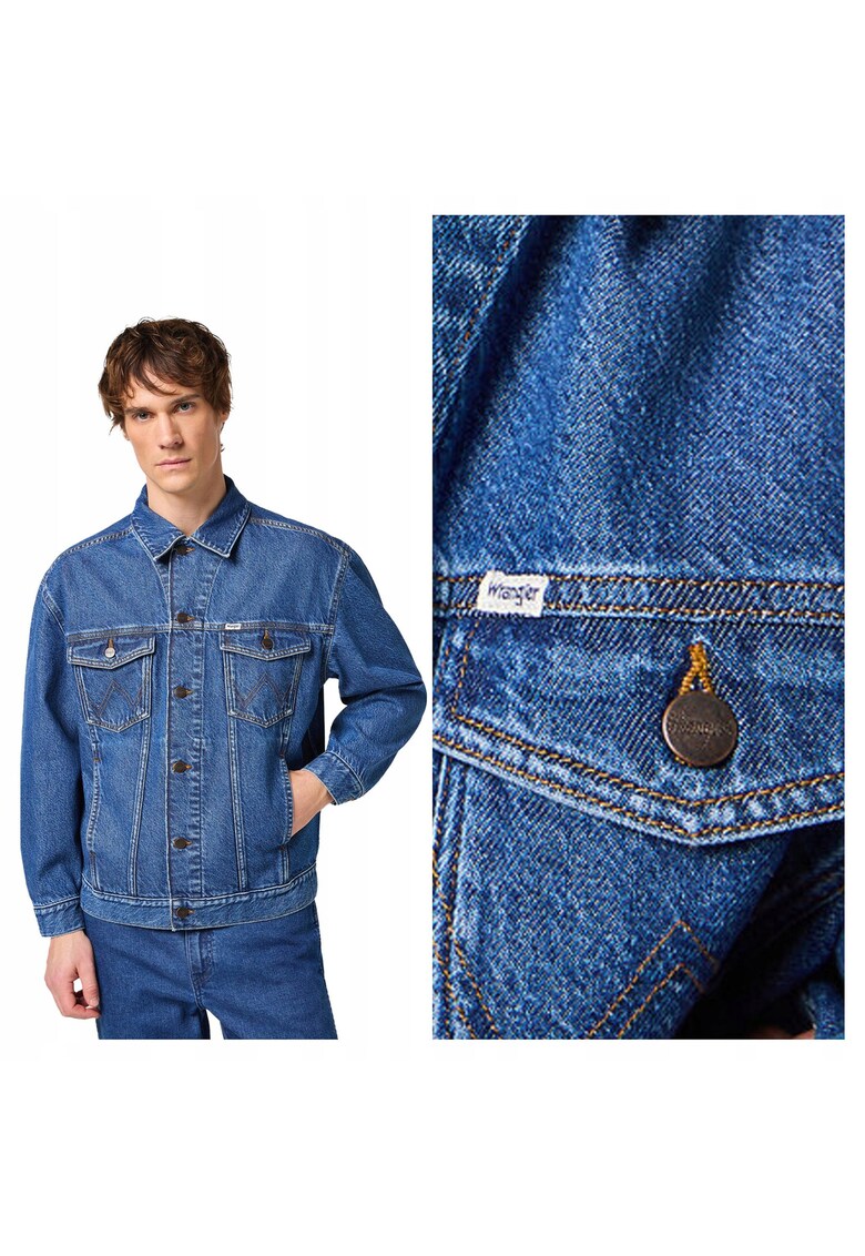 Jacheta Barbati - Wrangler Denim Jacket - Regular Fit - Design Clasic - Maneci Lungi - 2 Buzunare - Cu Nasturi - Bumbac - 3XL INTL - Albastru