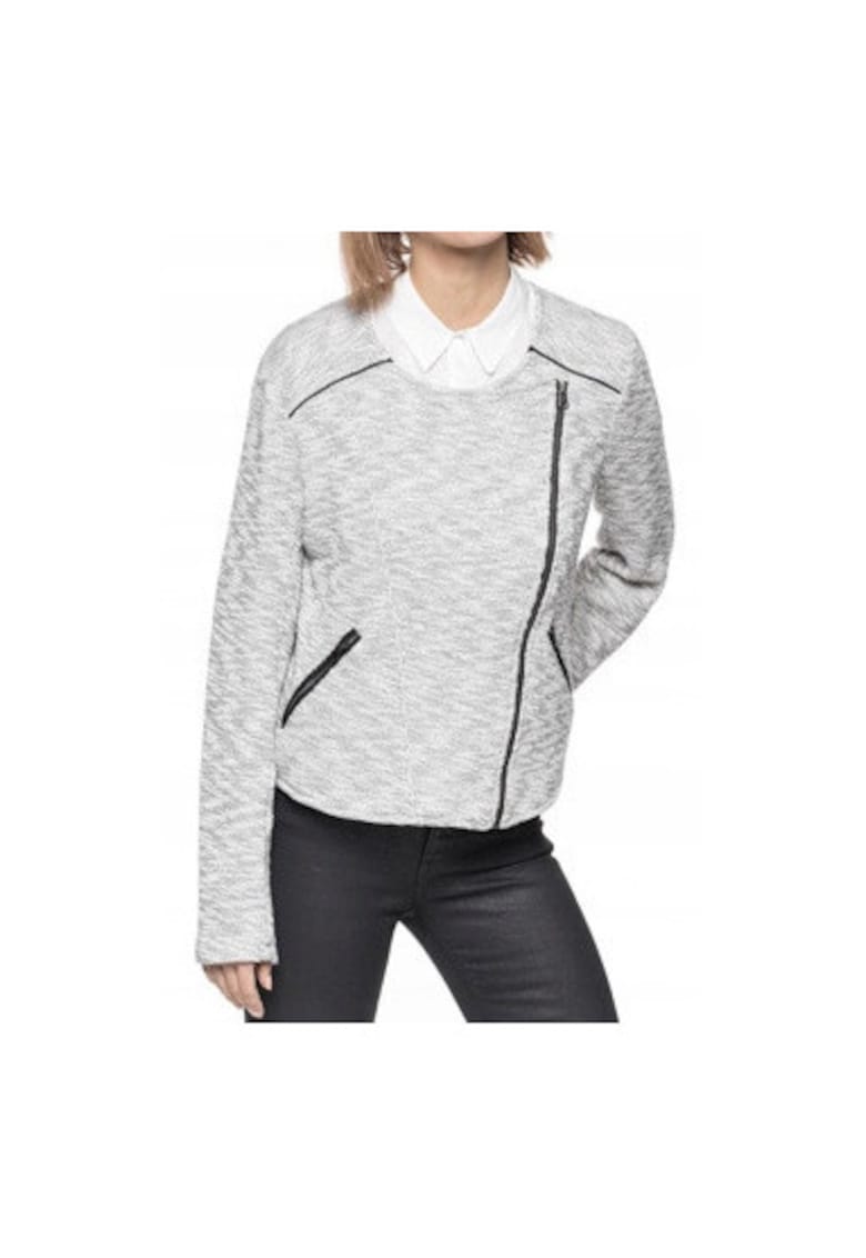 Jacheta Dama - Feminine Boucle Jacket - Regular Fit - Design Clasic - Maneci Lungi - 2 Buzunare - Cu Fermoar - Bumbac - Gri - Grej