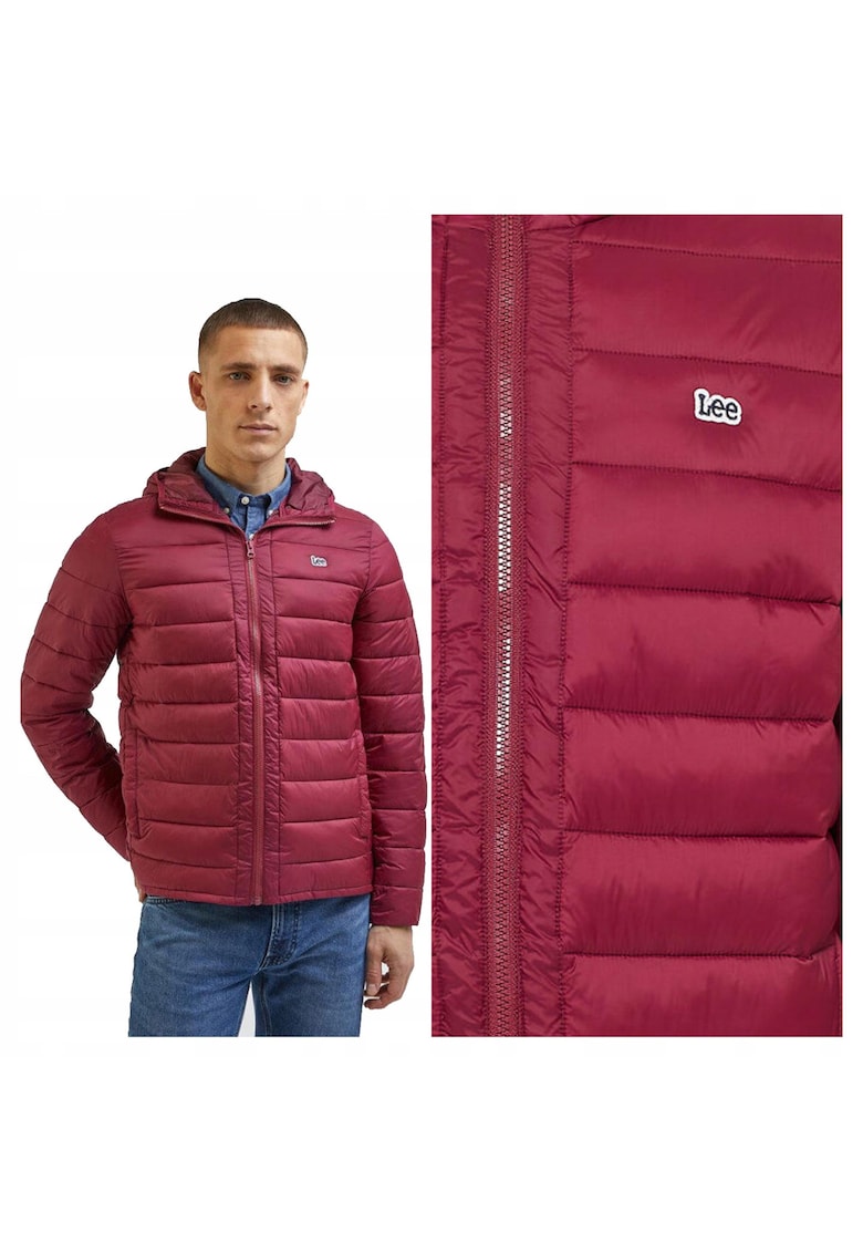 Jacheta Barbati - Light Puffer Regular Fit - Design Clasic - Maneci Lungi - 2 Buzunare - Cu Fermoar - Bumbac - Rosu - Rosu