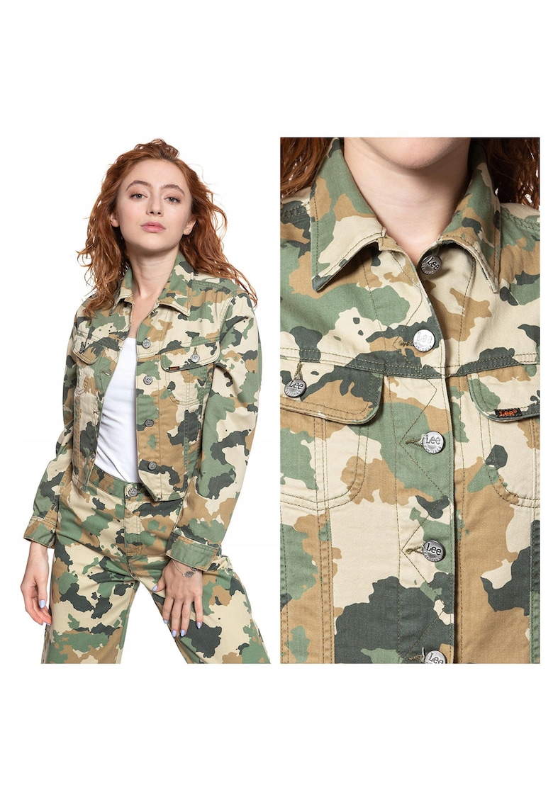 Jacheta Dama - Rider Cropped - Regular Fit - Design Clasic - Maneci Lungi - 2 Buzunare - Cu Nasturi - Bumbac - S INTL - Camuflaj
