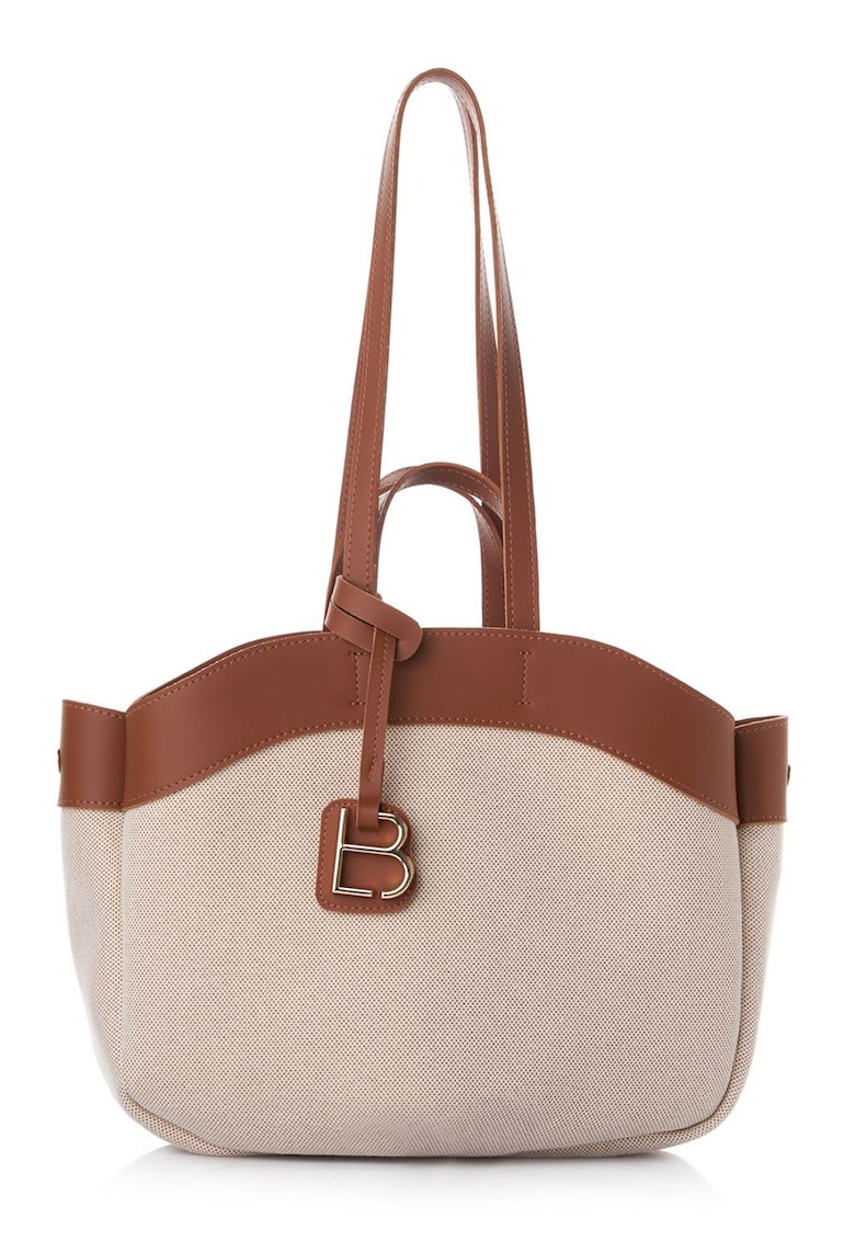 Geanta de umar cu detalii din piele ecologica - Diverse culori - Maro/Crem - 23 x 35 x 15 cm