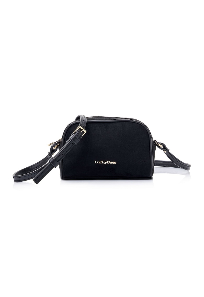 Geanta crossbody din piele intoarsa sintetica - Negru - 14 x 21 x 8 CM