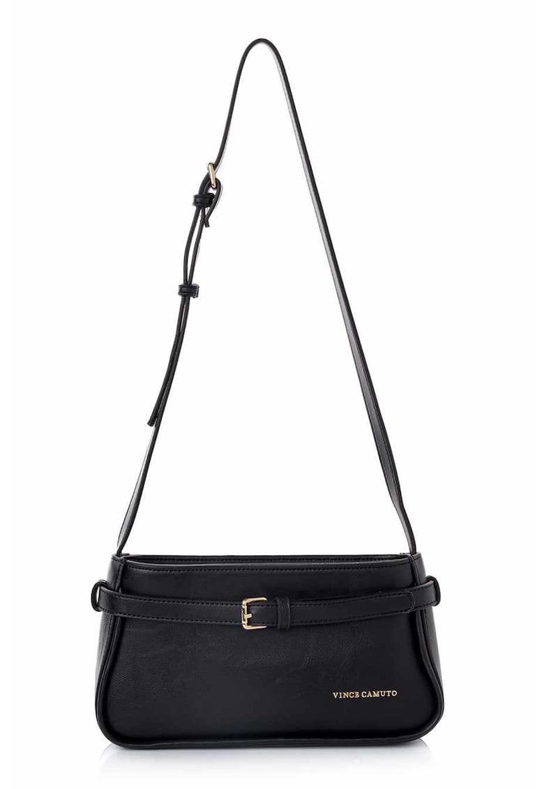 Geanta din piele ecologica cu bareta de umar si fermoar - Negru - 14 x 25 x 6.5 CM