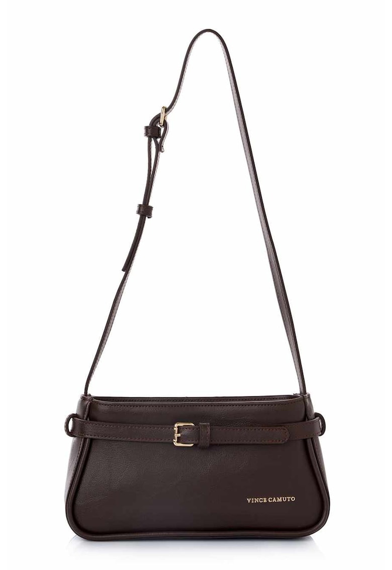 Geanta din piele ecologica cu bareta de umar si fermoar - Maro inchis - 14 x 25 x 6.5 CM