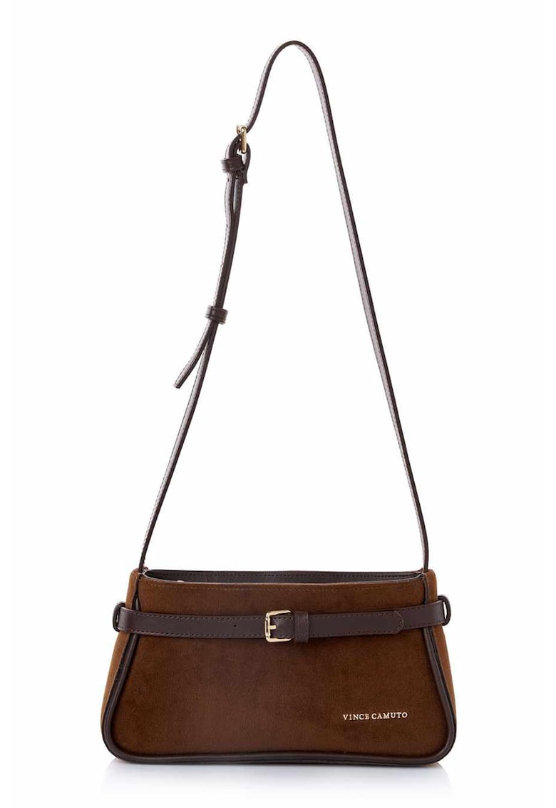 Geanta din piele ecologica cu bareta de umar si fermoar - Maro - 14 x 25 x 6.5 CM