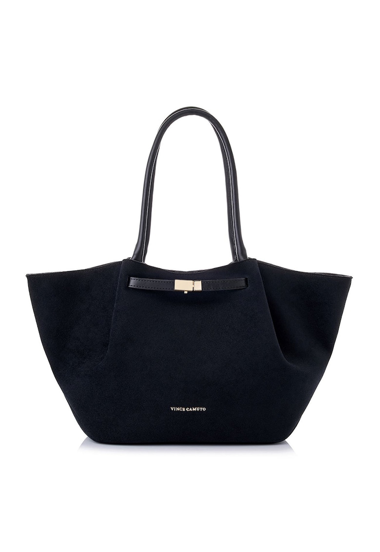 Geanta shopper din piele intoarsa sintetica - Negru - 27 x 52 x 13 cm