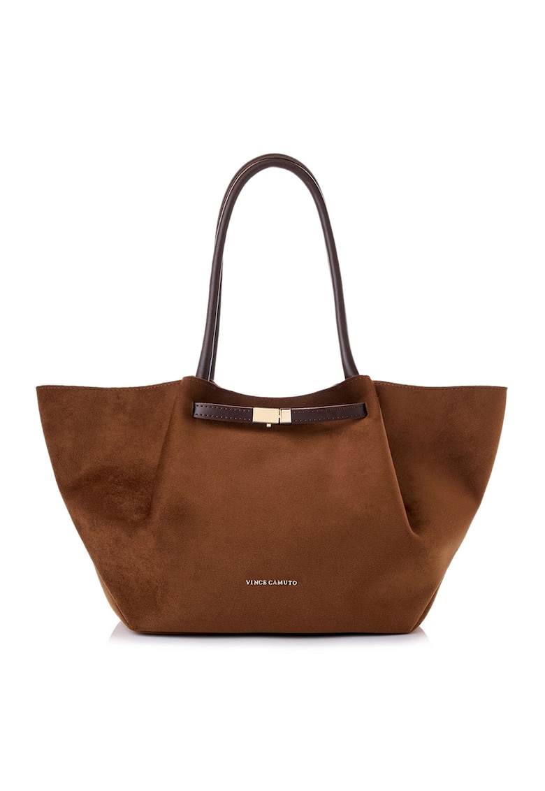 Geanta shopper din piele intoarsa sintetica - Maro - 27 x 52 x 13 cm