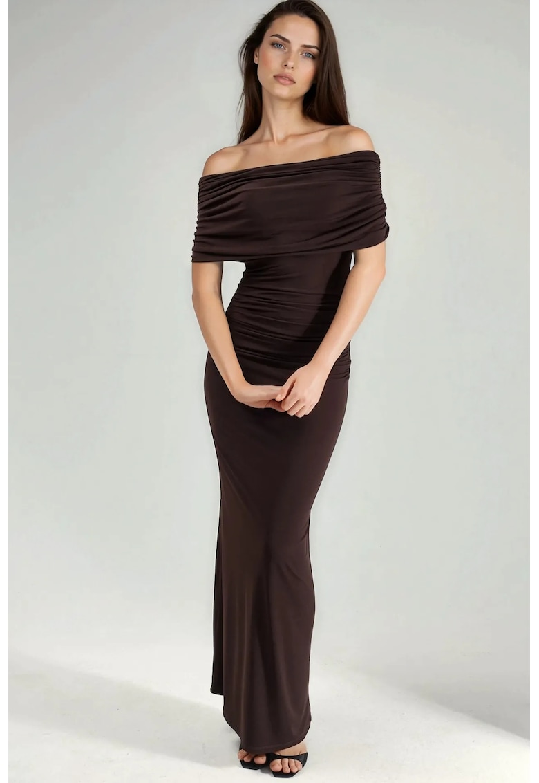 Rochie maxi - fara bretele - maro - poliester/elastan