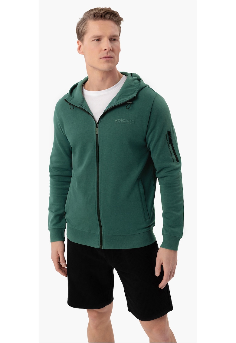 Hanorac cu gluga din bumbac - cu fermoar - buzunare - buzunar de umar - uni - Regular Fit - B-Piter - verde - Verde